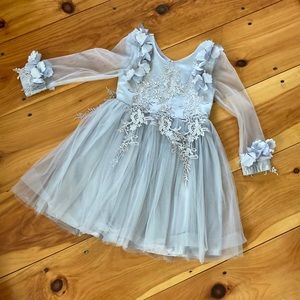Girls dusty blue tulle and lace dress